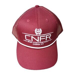 CNFR 2021 Contestant Trucker Hat Casper WY Maroon Mesh Snapback Cap HeadToToe